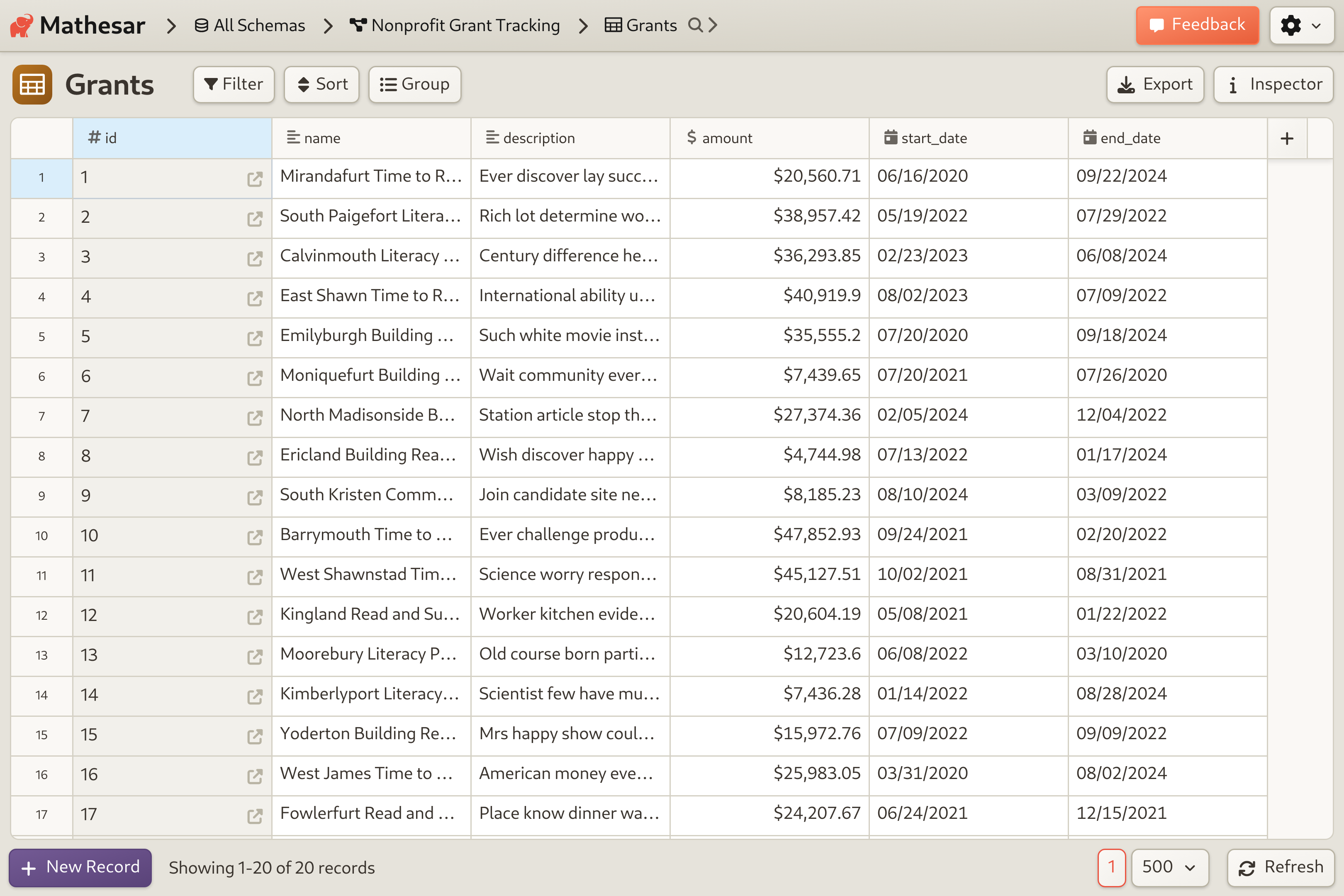 Non-Profit Grant Tracking