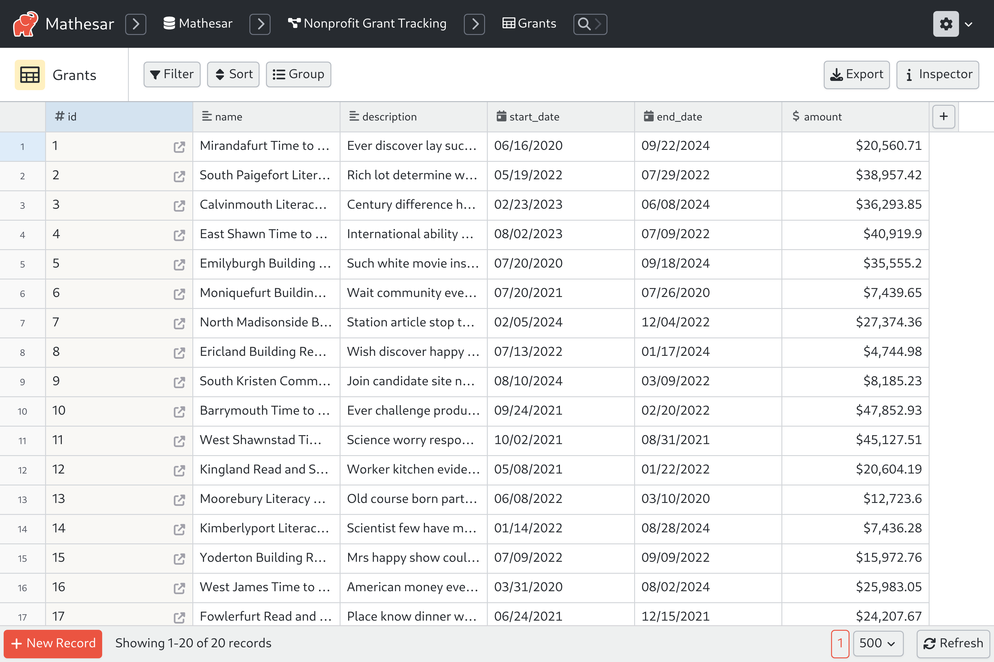 Non-Profit Grant Tracking