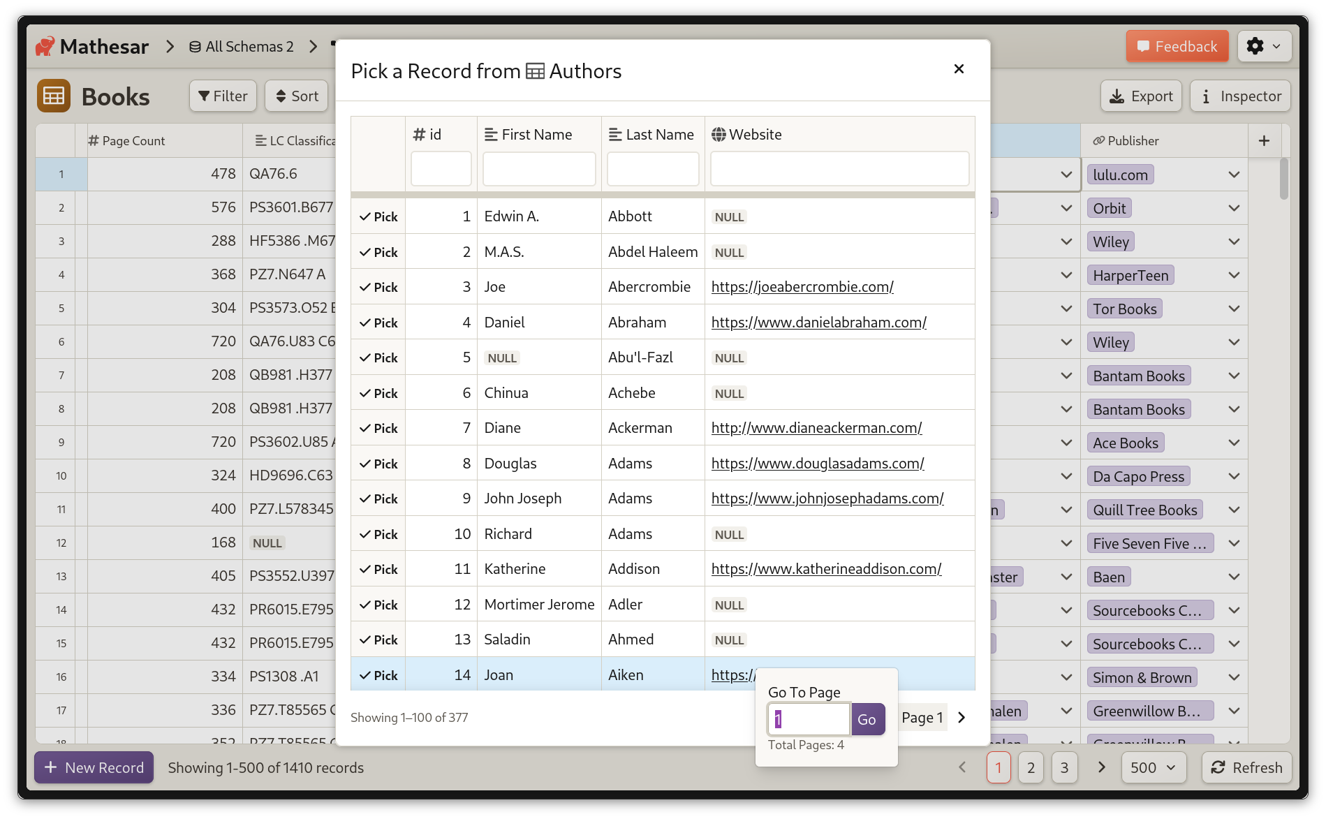 Record selector pagination