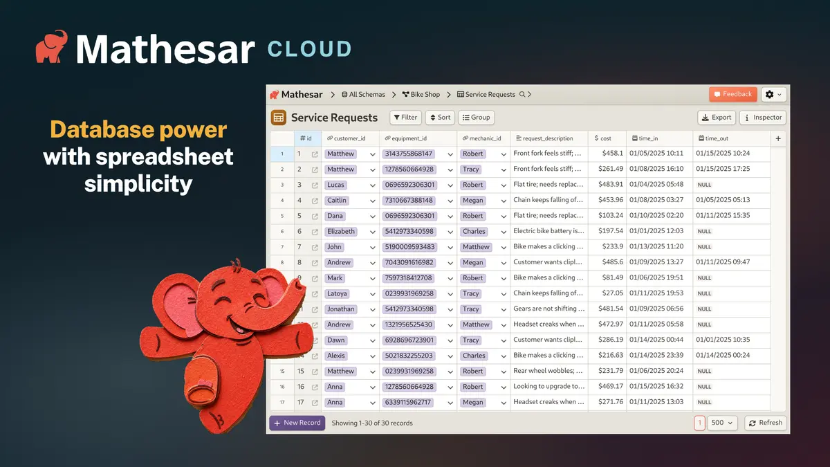 Mathesar Cloud: database power with spreadsheet simplicity.
